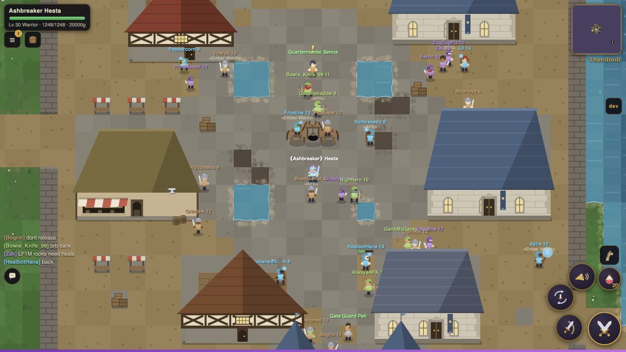 The player standing among adventurers in the capital city of Thredholt