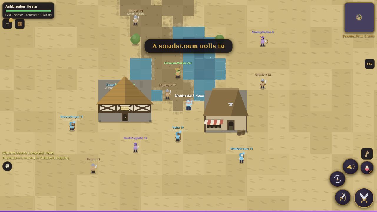 A sandstorm rolling through Farwallow Oasis in the Shimmersands